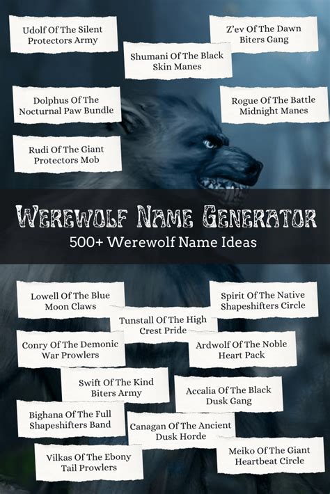 Brand Name Evil Location Name Fantasy Name Medicine Name Novel Title Quick Name Vehicle Name. . Werewolf last names generator